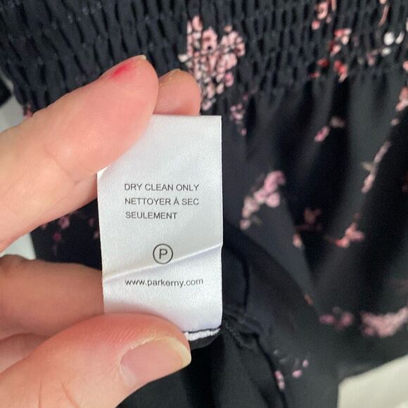 Parker Floral Plum Blossom Smocked Waist Dress Tie Neck Elastic XS - Picture 9 of 9